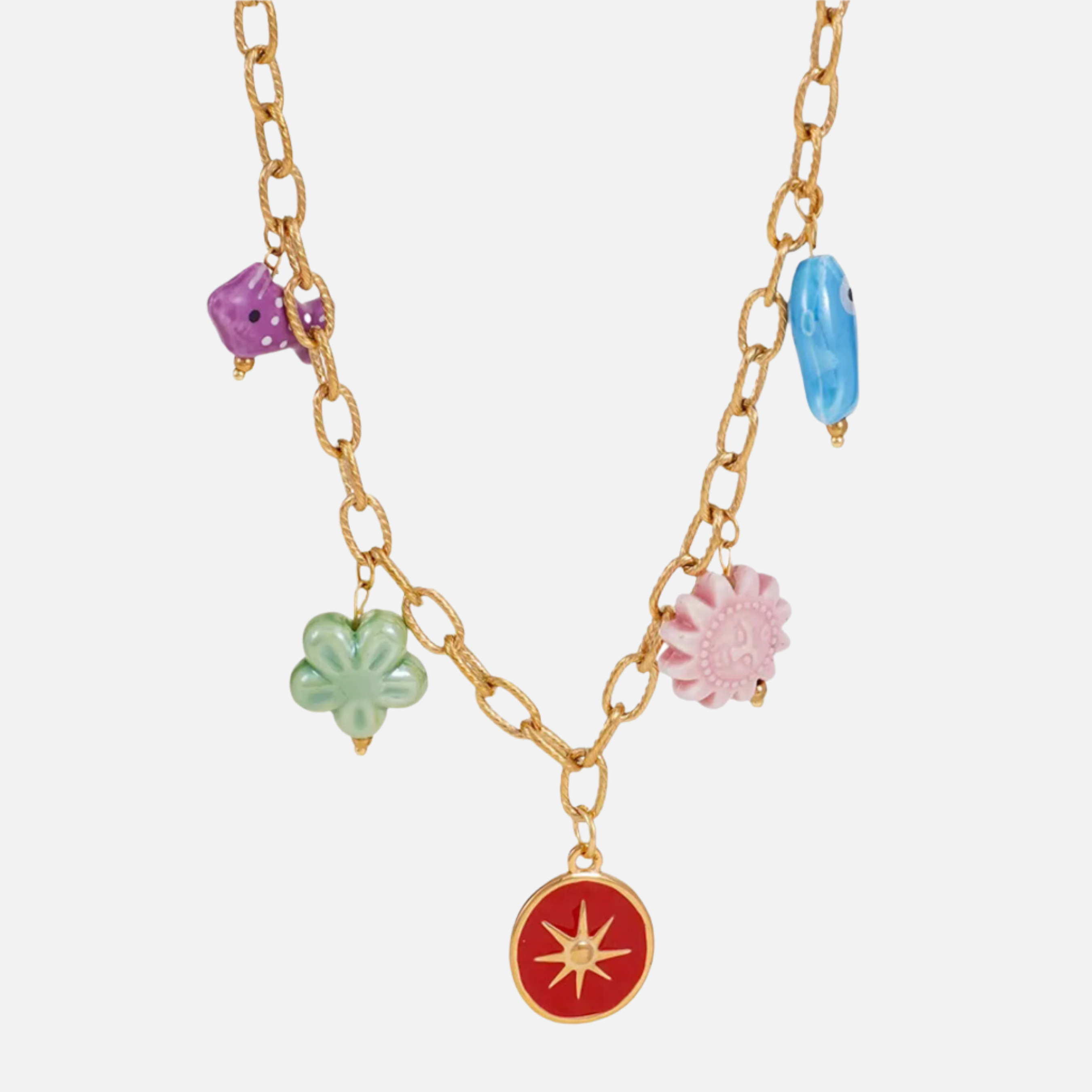 Red Ceramic Charms Necklace